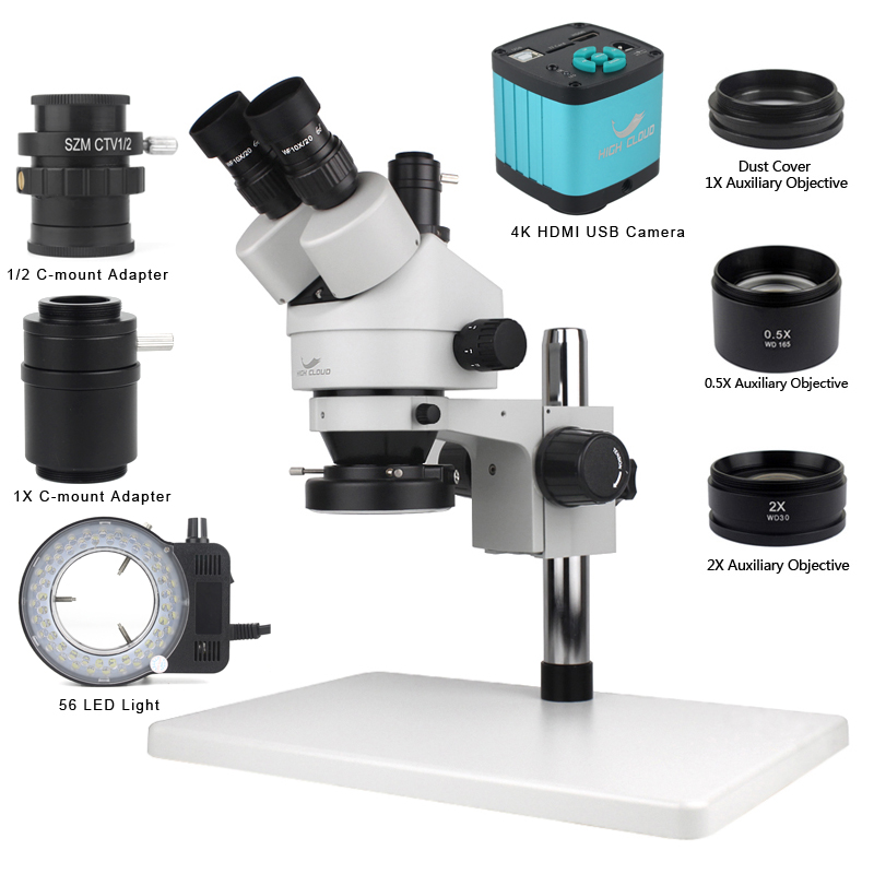 Simul-Focal Industrial Microscope 4K Hdmi - Microscope stéréo trinoculaire industriel à simulateur